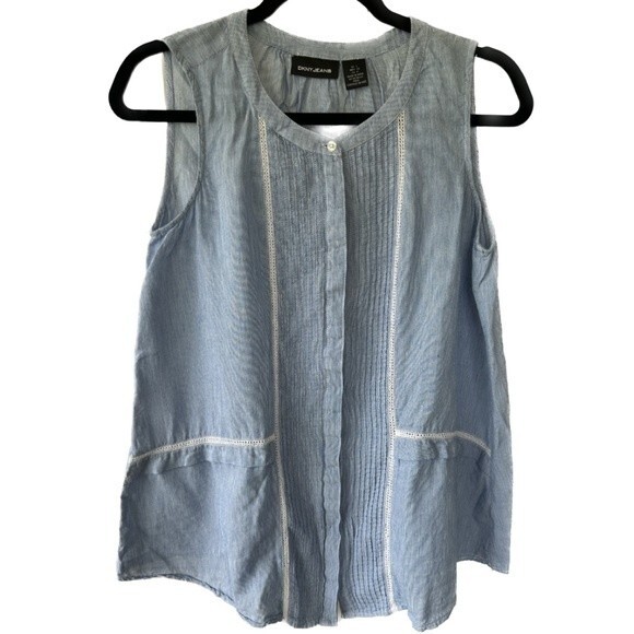 DKNY Jeans Women's Sleeveless BOHO Crochet Peasant Button Down Blouse Top S - Picture 1 of 4